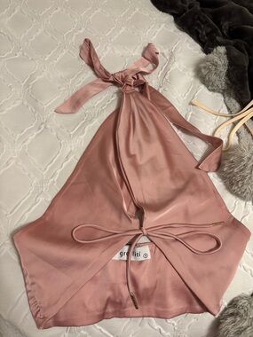 grafiti Pink Satin Halter Crop Top